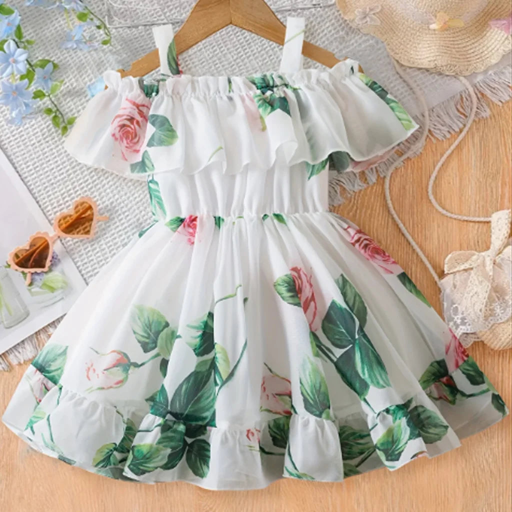 Baby Girl Floral Breeze Off-Shoulder Mesh Party Dress
