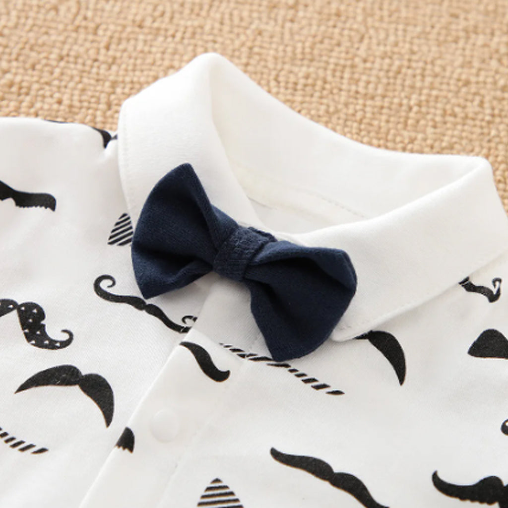 Moustache Pattern Bow Tie Decor Long-sleeve Baby Jumpsuit