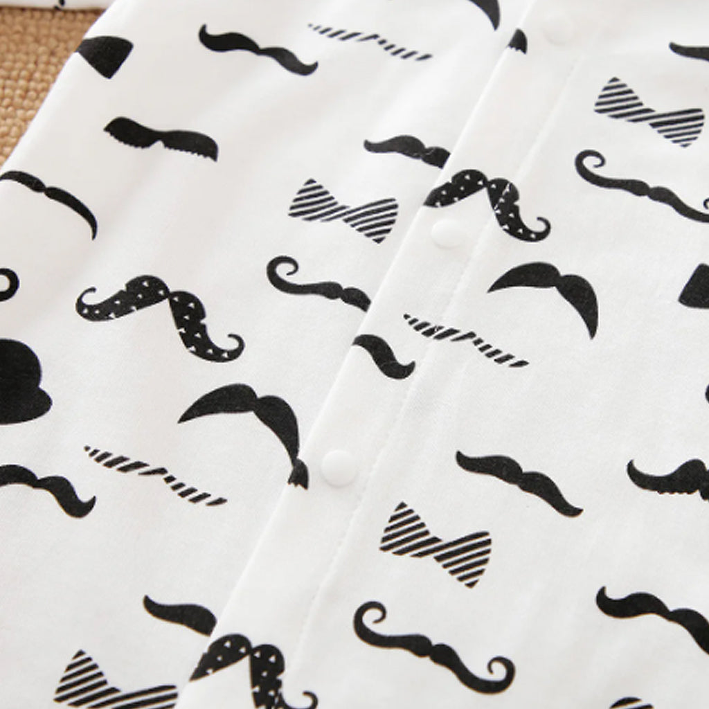 Moustache Pattern Bow Tie Decor Long-sleeve Baby Jumpsuit