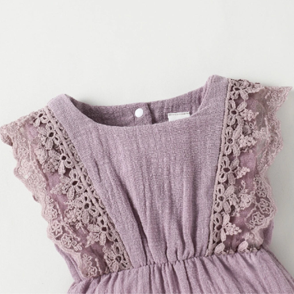 2pcs Baby Girl Solid Colour Lace Decor Romper with Headband