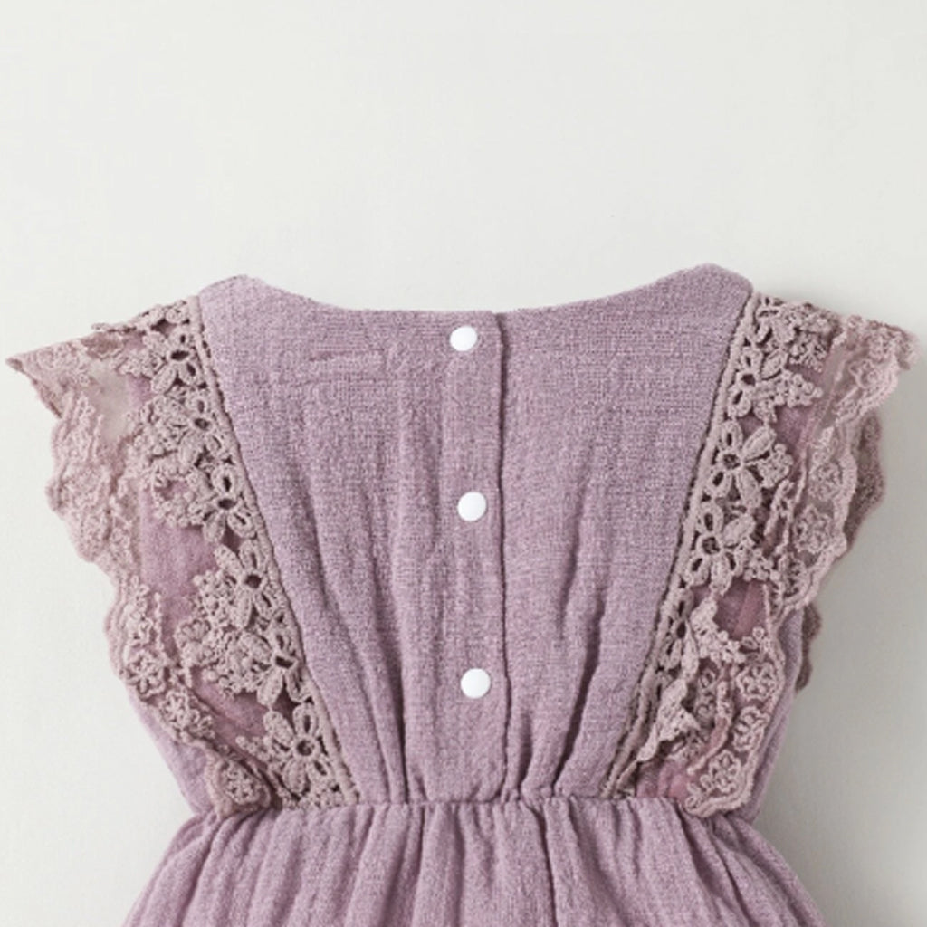 2pcs Baby Girl Solid Colour Lace Decor Romper with Headband