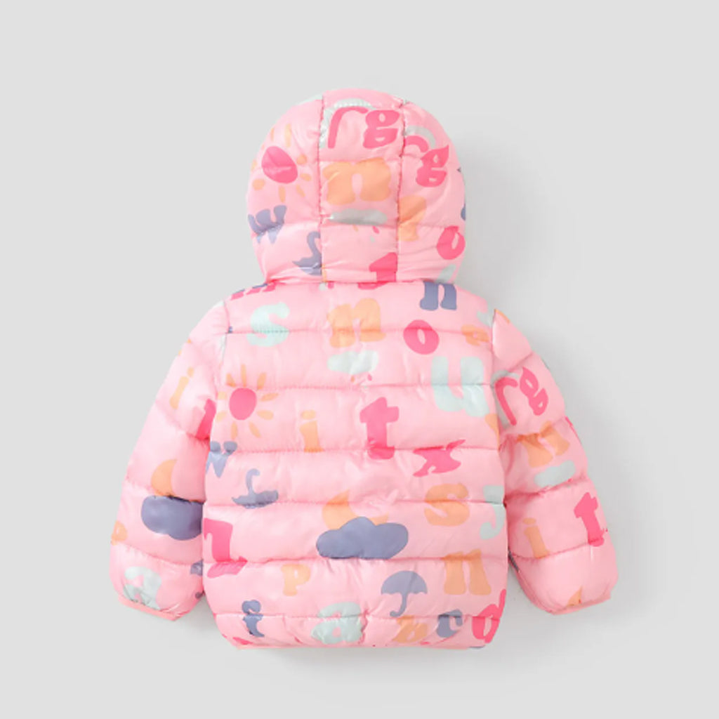 Toddler Girl Ear Design Alphabet Print Hooded Jacket