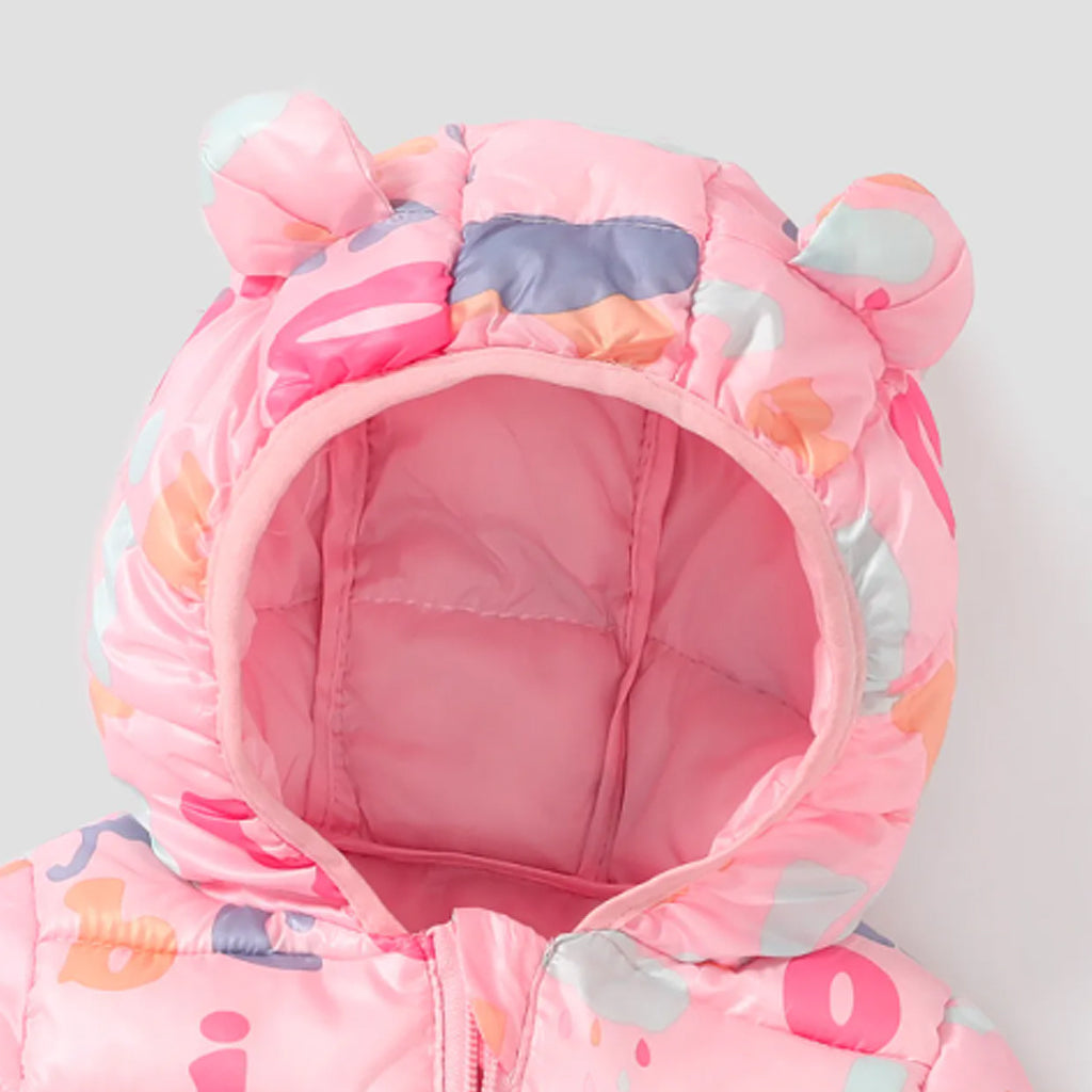 Toddler Girl Ear Design Alphabet Print Hooded Jacket