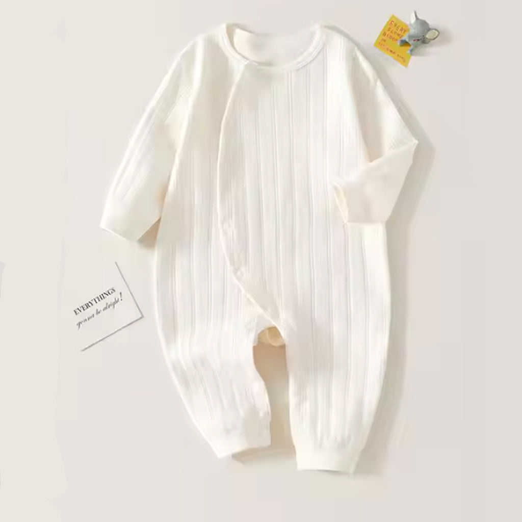 Baby Boy/Girl Solid Rib Knit Button Front Long-sleeve Jumpsuit