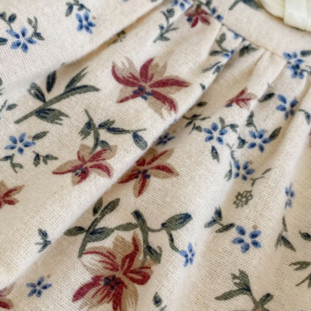 Baby Girls Floral Printed Elegant Collar Long Sleeve Romper