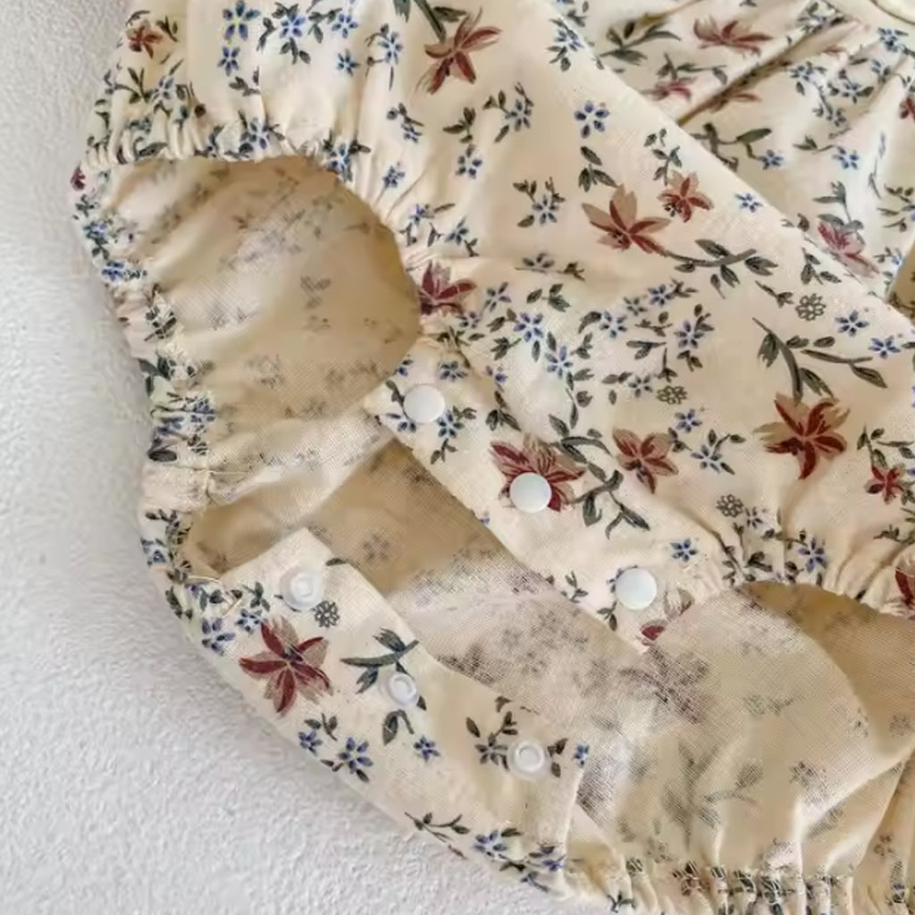 Baby Girls Floral Printed Elegant Collar Long Sleeve Romper