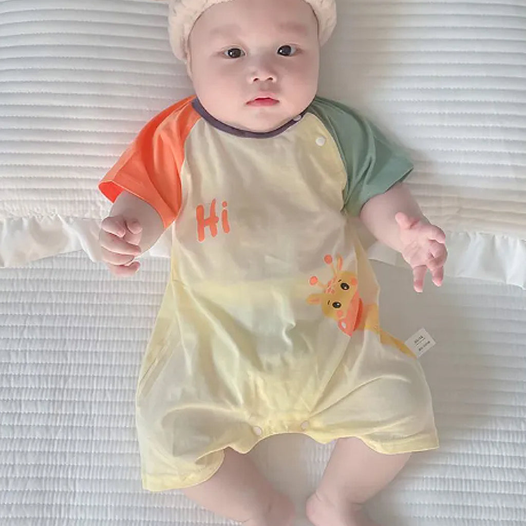 Baby Boy Thin Breathable Short Sleeve Pure Cotton Cartoon Print Jumpsuit