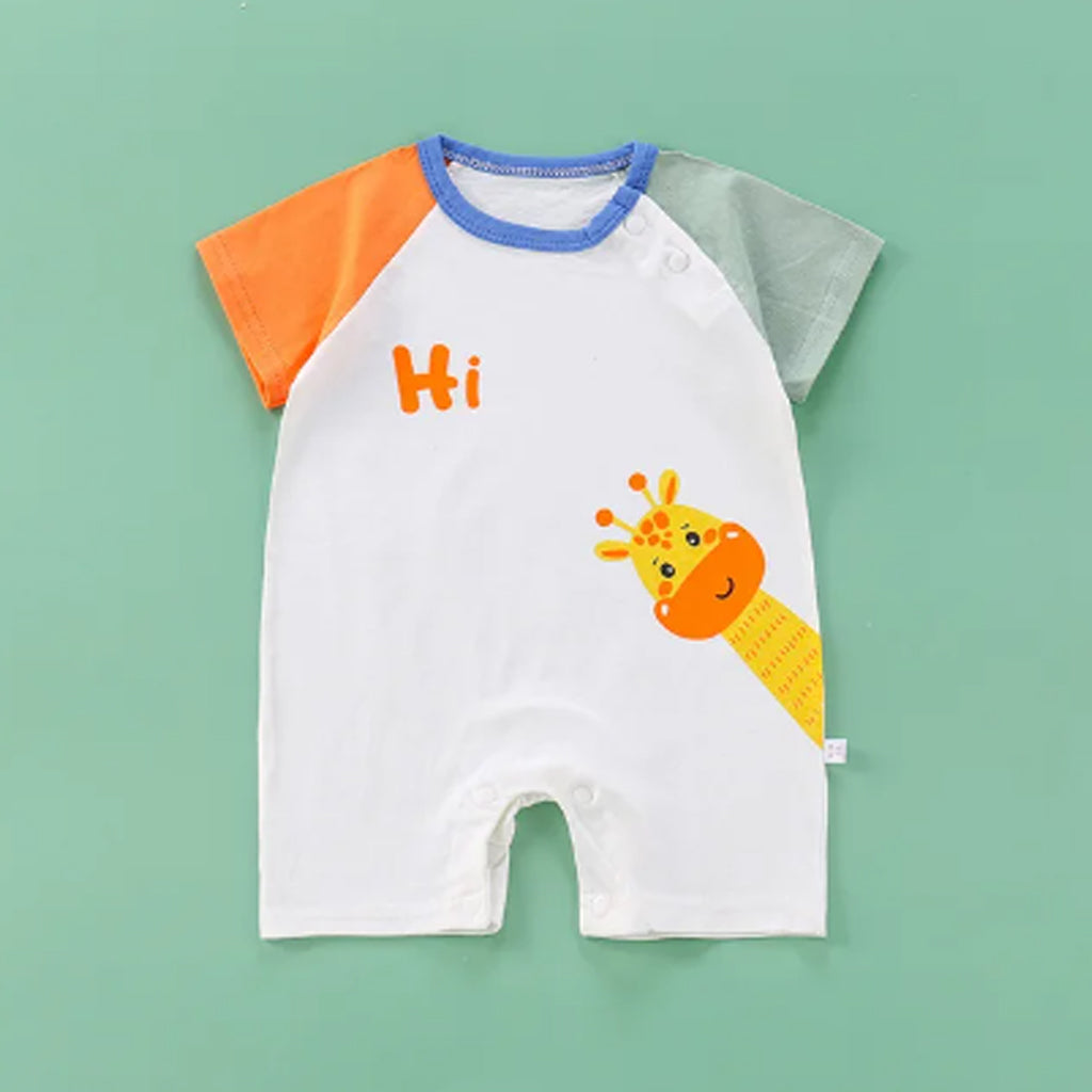 Baby Boy Thin Breathable Short Sleeve Pure Cotton Cartoon Print Jumpsuit