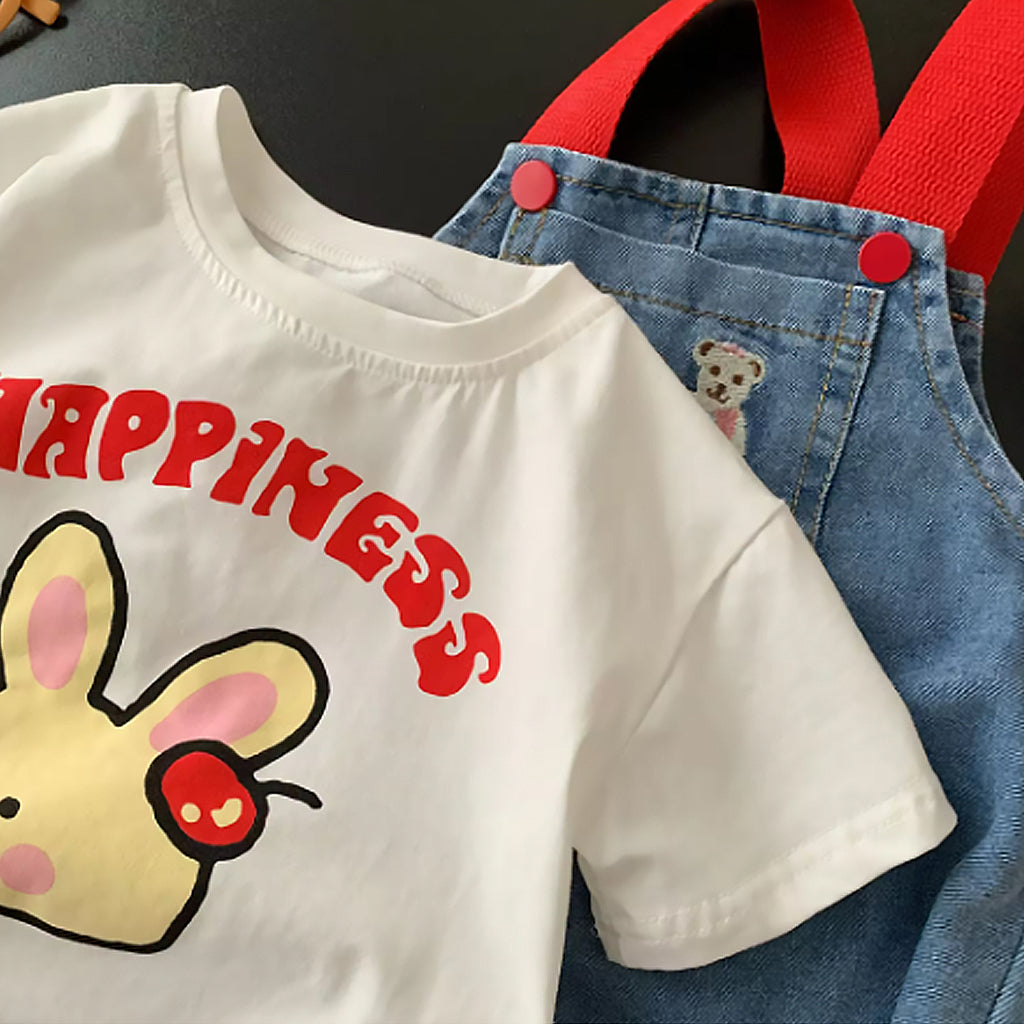 Baby Girl Embroidery Cartoon Little Bear Dress With Denim Skirt (Bag not included)