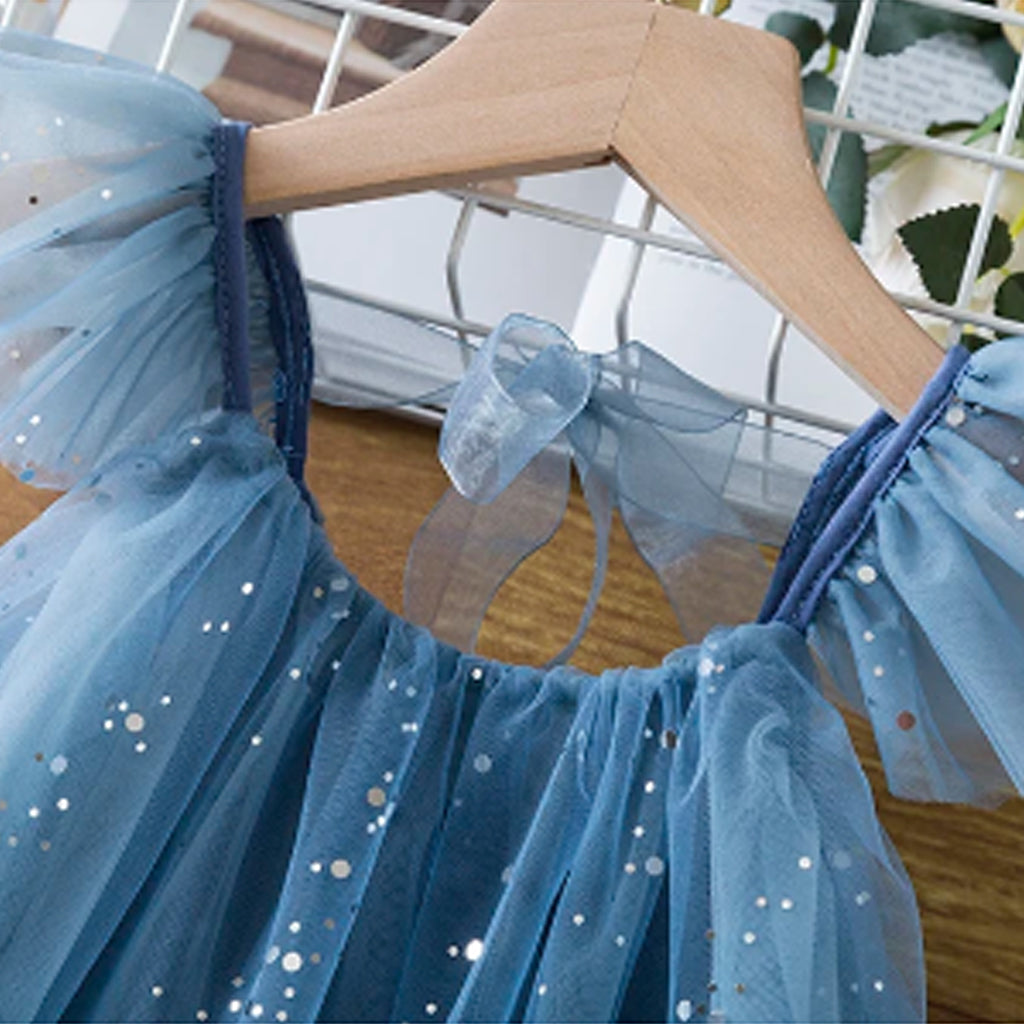 Toddler Girls Flying Sleeve Lace Up Sequin Mesh Princess Frock