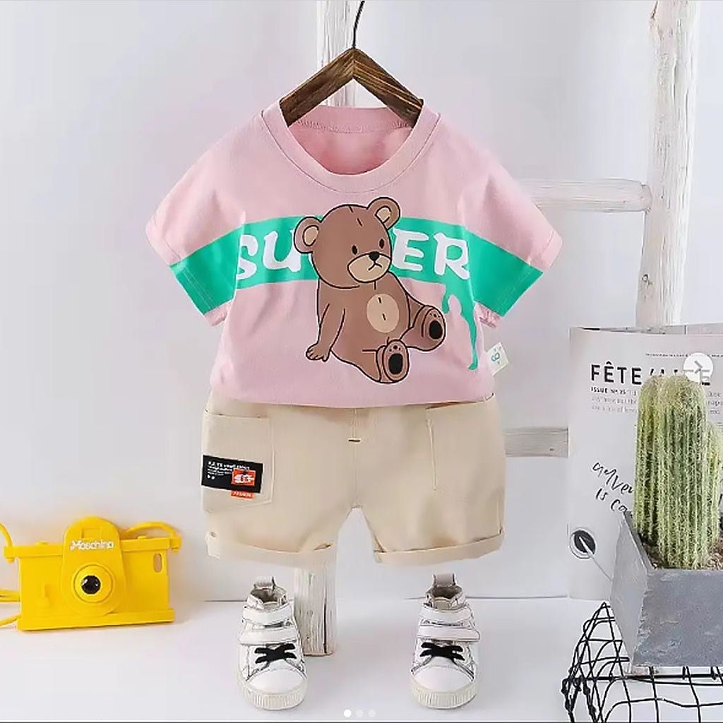 Baby Boy Causal Cartoon Bear Summer Shirt With Shorts Sets