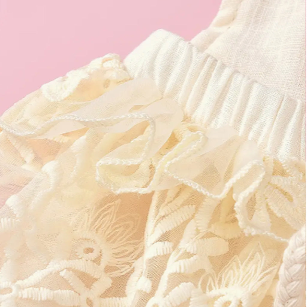 Baby Girls Floral Lace and Mesh Splicing Ruffle-Sleeve Party Romper