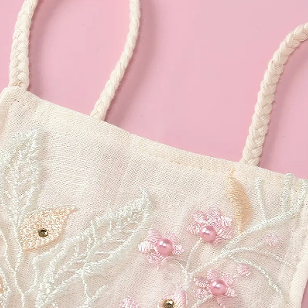 Baby Girls Floral Lace and Mesh Splicing Ruffle-Sleeve Party Romper