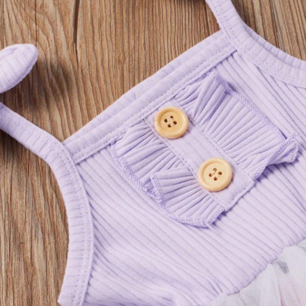 Baby Girl Summer Strap Sleeveless Floral Print Mesh Frock