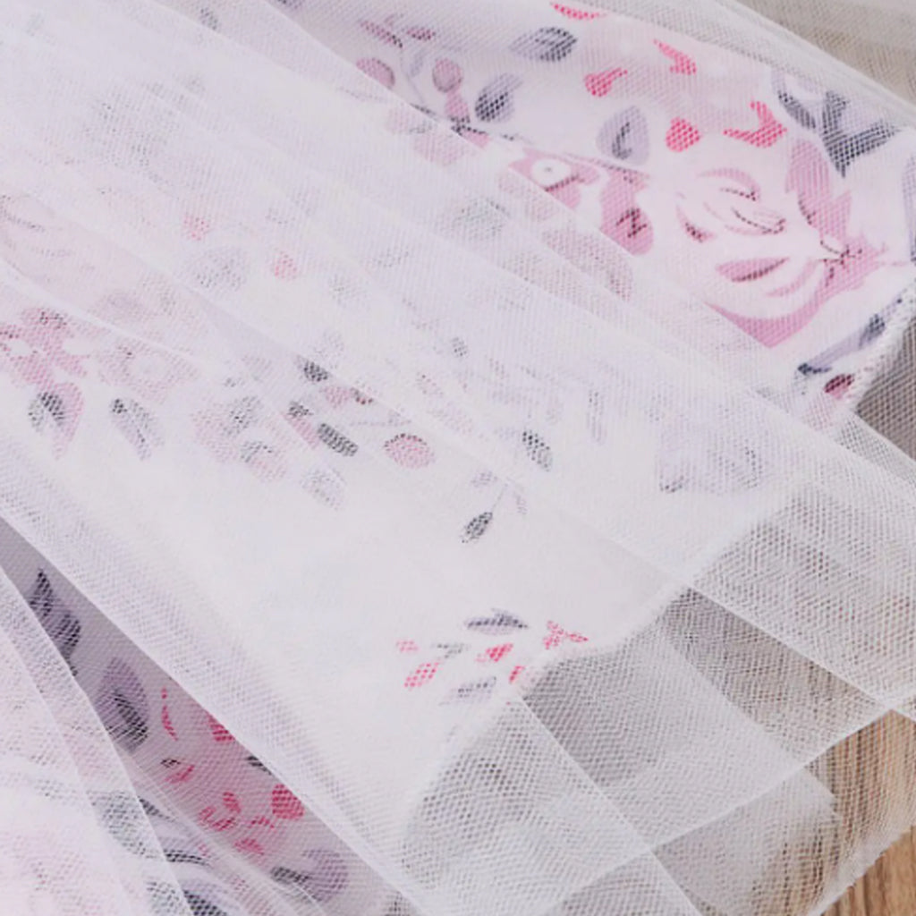 Baby Girl Summer Strap Sleeveless Floral Print Mesh Frock