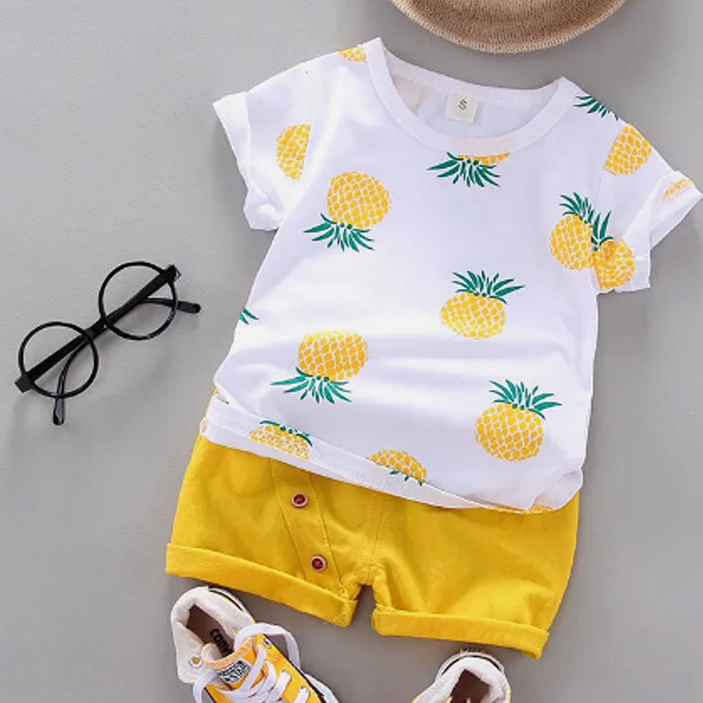 Pineapple Print Short-Sleeve Tee And Shorts Set