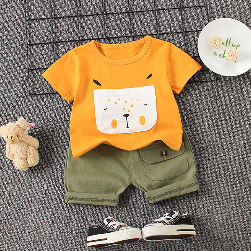 2pcs Baby Boy Casual Animal Baby's Sets Bear Print Short-Sleeve
