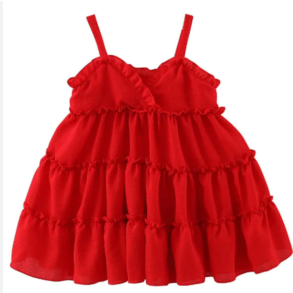 Toddler & Baby Girls Red Suspender Pleated Princess Dress