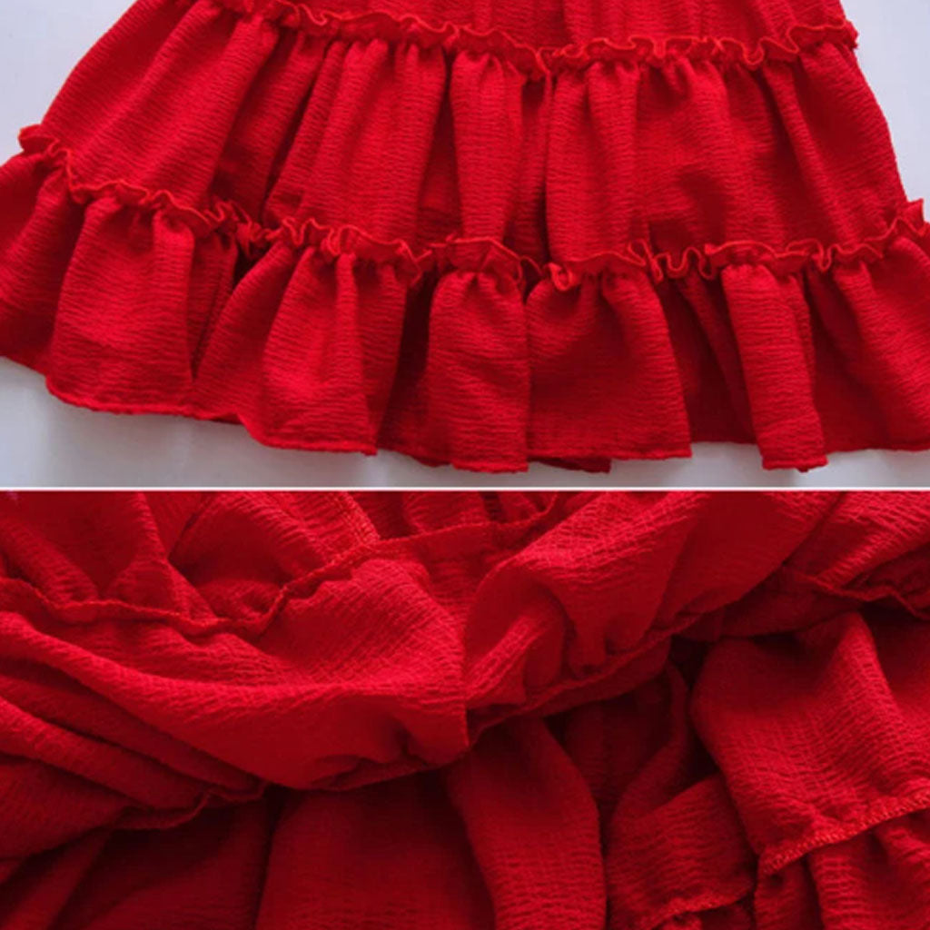 Toddler & Baby Girls Red Suspender Pleated Princess Dress