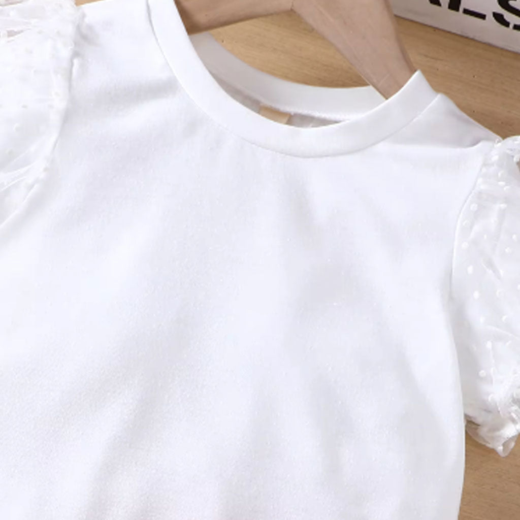 Baby Girl Sweet Mesh Puff Sleeves Shirt & rose ruffle skirt set