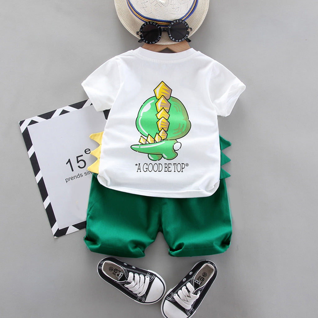 2ps Baby Boy Dragon print Half-Sleeve Shirt and Solid Shorts Set