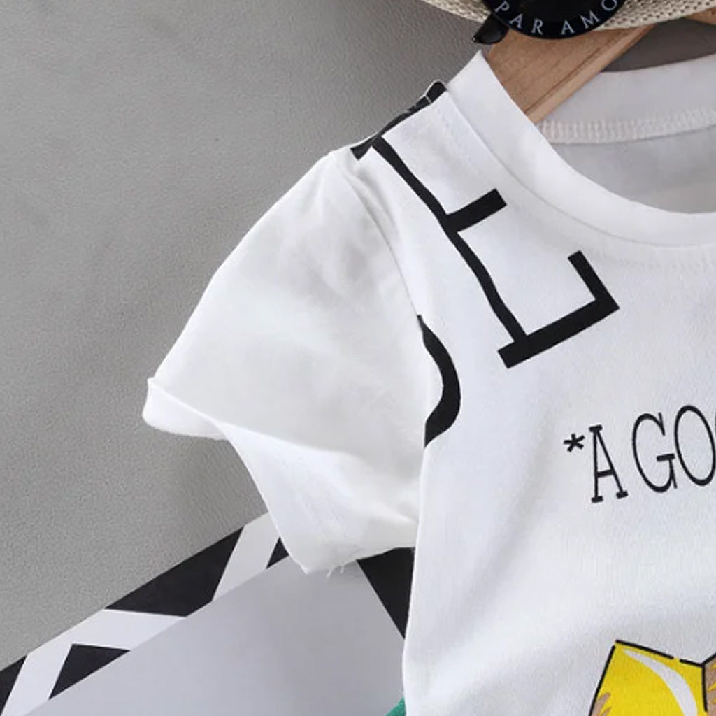 2ps Baby Boy Dragon print Half-Sleeve Shirt and Solid Shorts Set