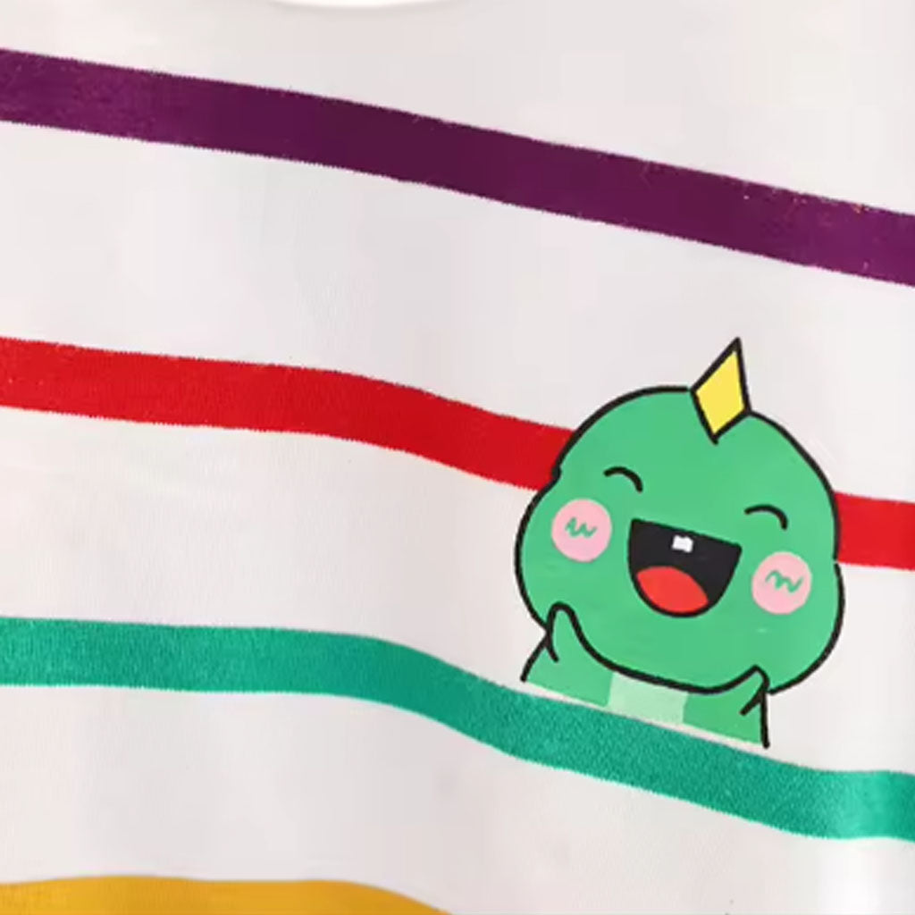 Baby Boy 2 Piece Stripped Half-Sleeves Shirt With Cartoon Pocket & Short Set