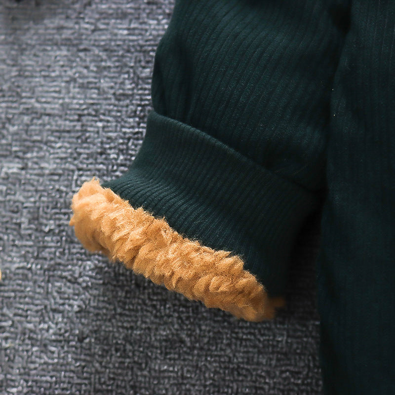Toddler Boy Corduroy Long-sleeve Thicken Lapel Plush Jacket