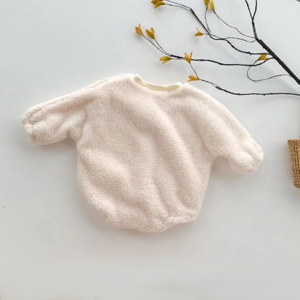 Baby Girl Full Sleeve Pompom Decor Solid Romper