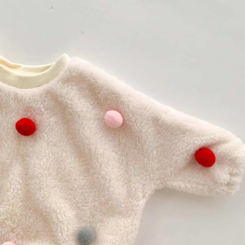 Baby Girl Full Sleeve Pompom Decor Solid Romper