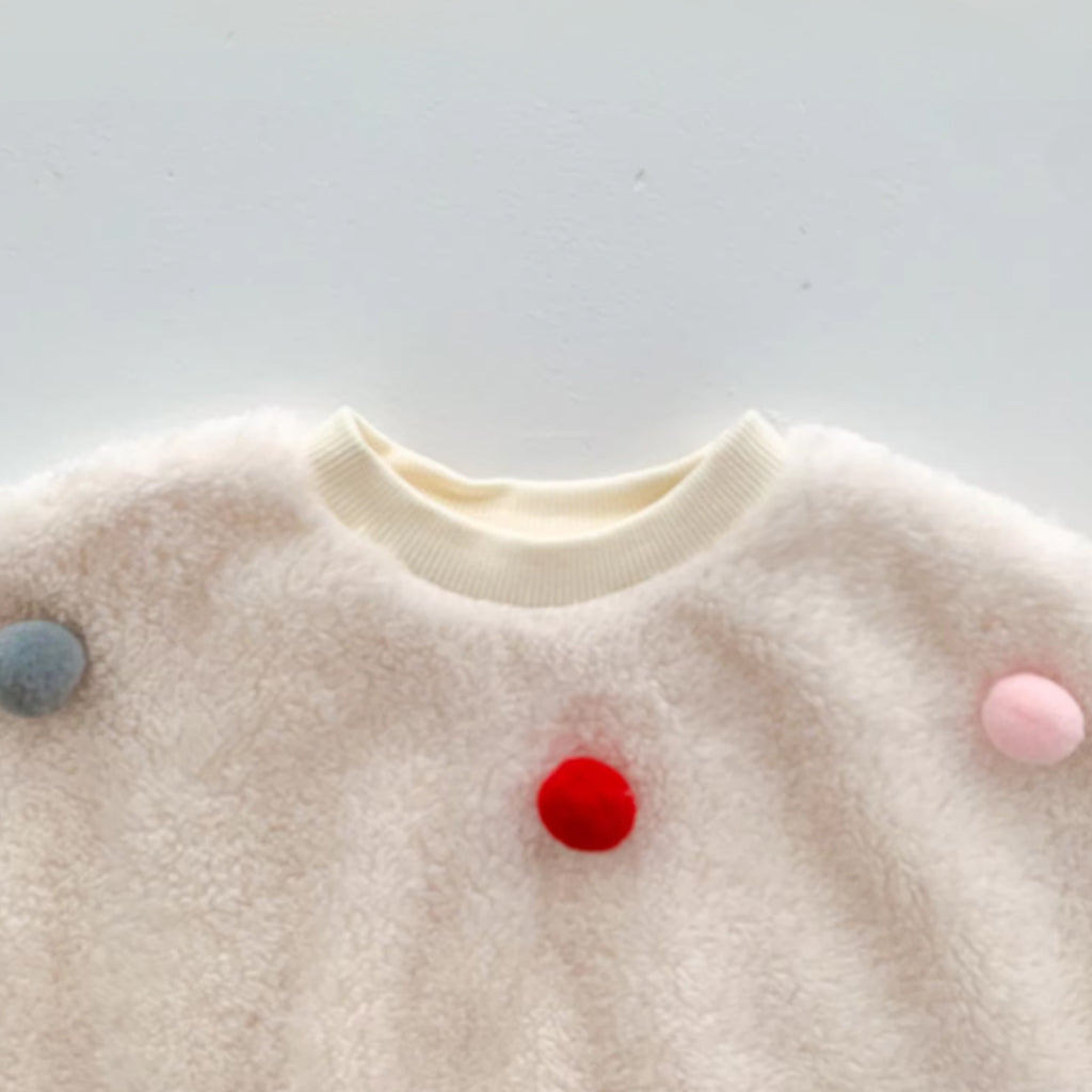 Baby Girl Full Sleeve Pompom Decor Solid Romper