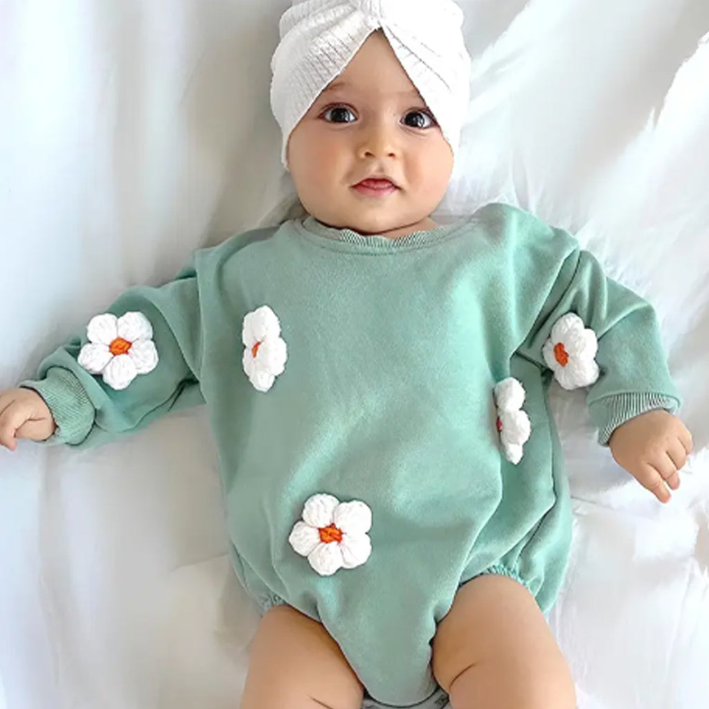 Baby Girl 3D Daisy Flower Decor Long Sleeve Romper
