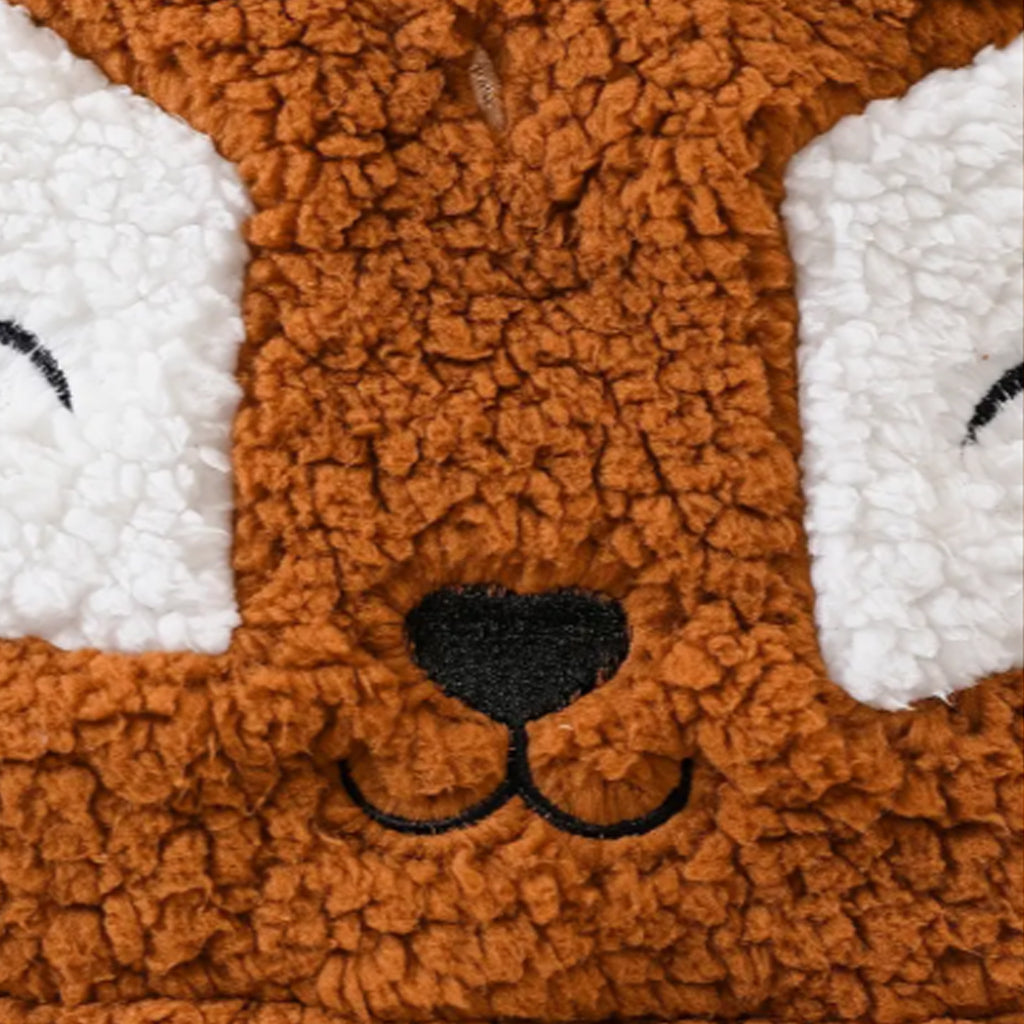 2pcs Baby Girl Animal Embroidery Fuzzy Overall and Mock Neck Long Sleeve Top