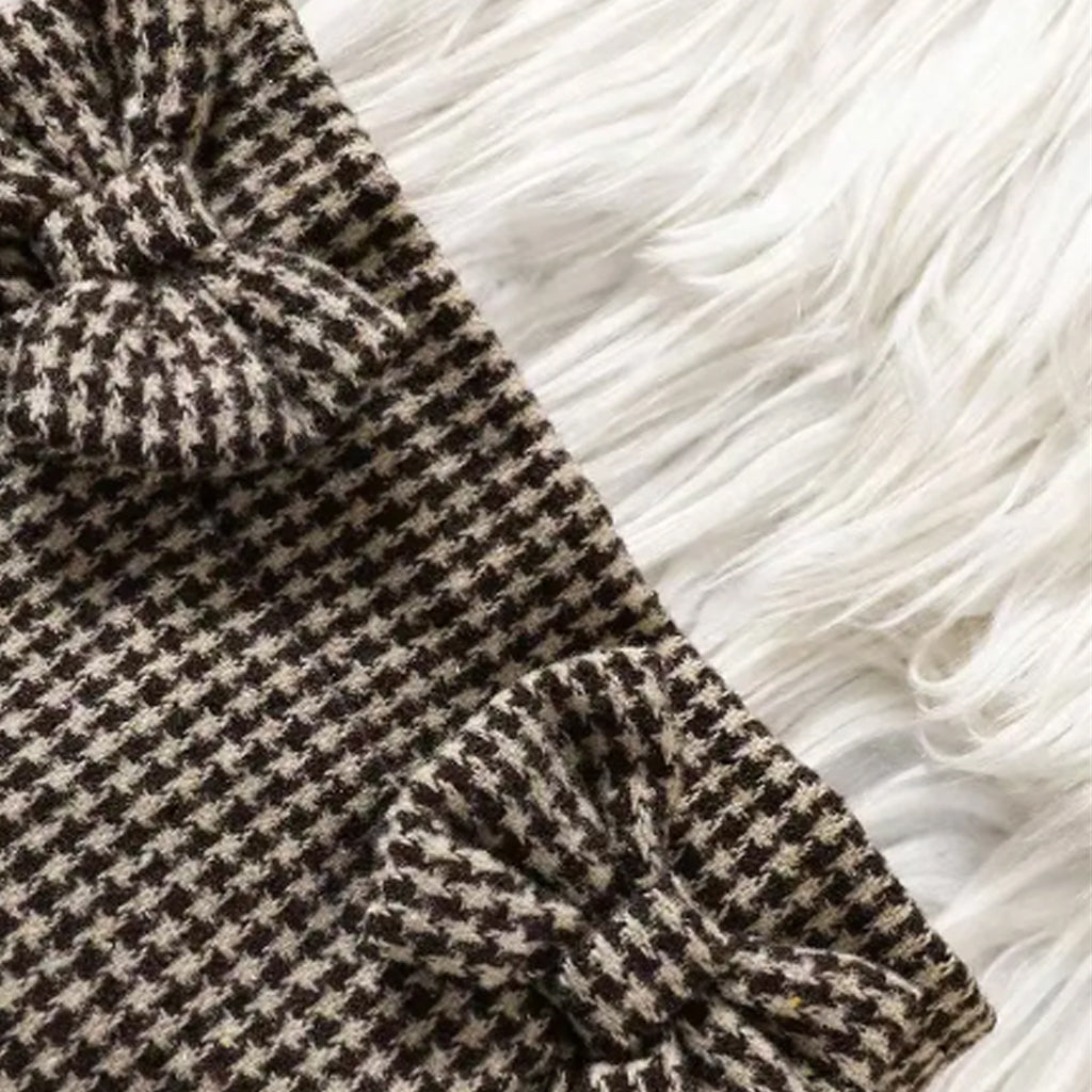 3pcs Baby Girl Puff Sleeves Shirt + Cable Knit Vest and Bowknot Design Plaid Skirt Set