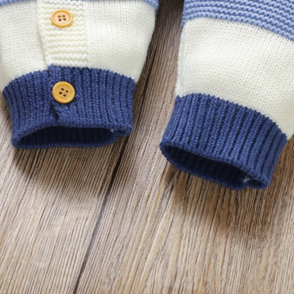 Baby Boy Striped Pattern Round Neck, Causal Style, Long Sleeve Knitted Jumpsuit