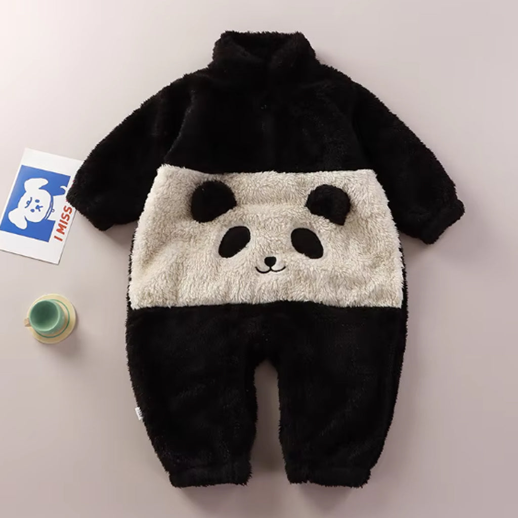 Baby Boy Causal Bear Design Thick Fleece Romper