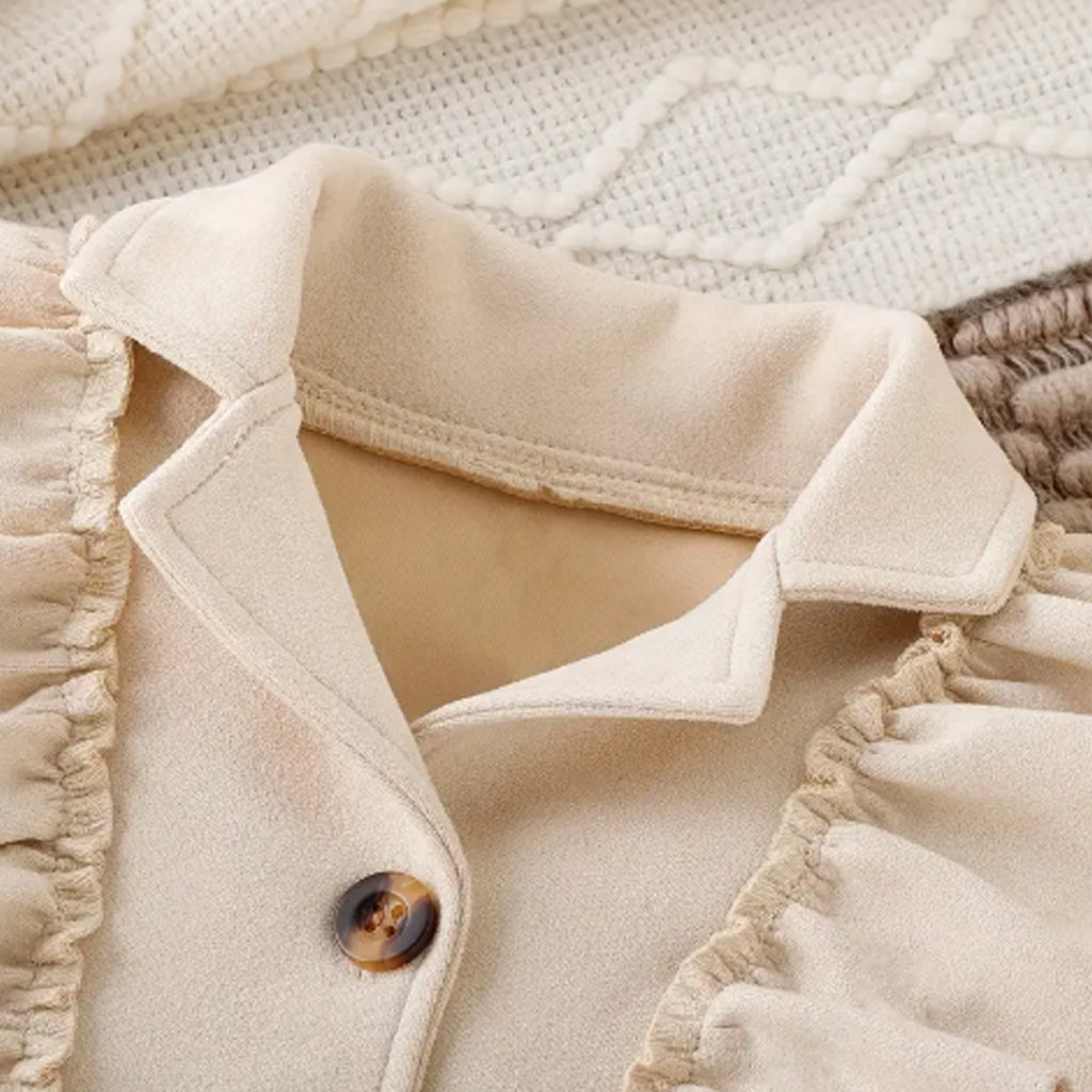 3pcs Girls Ruffle Trim Long Sleeve Lapel Top With Pleated Skirt & Hat (Shirt not included)