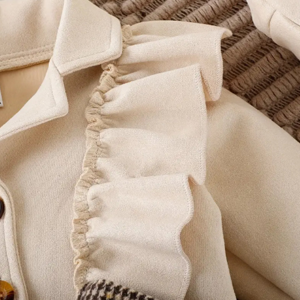 3pcs Girls Ruffle Trim Long Sleeve Lapel Top With Pleated Skirt & Hat (Shirt not included)