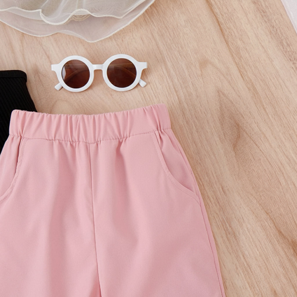 Baby Girl Solid Halter Tee & Flap Pocket Side Cargo Pants