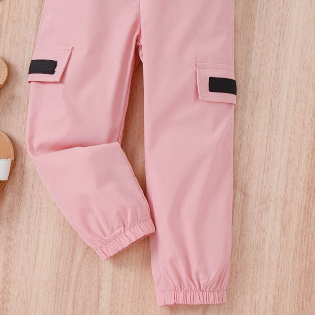 Baby Girl Solid Halter Tee & Flap Pocket Side Cargo Pants
