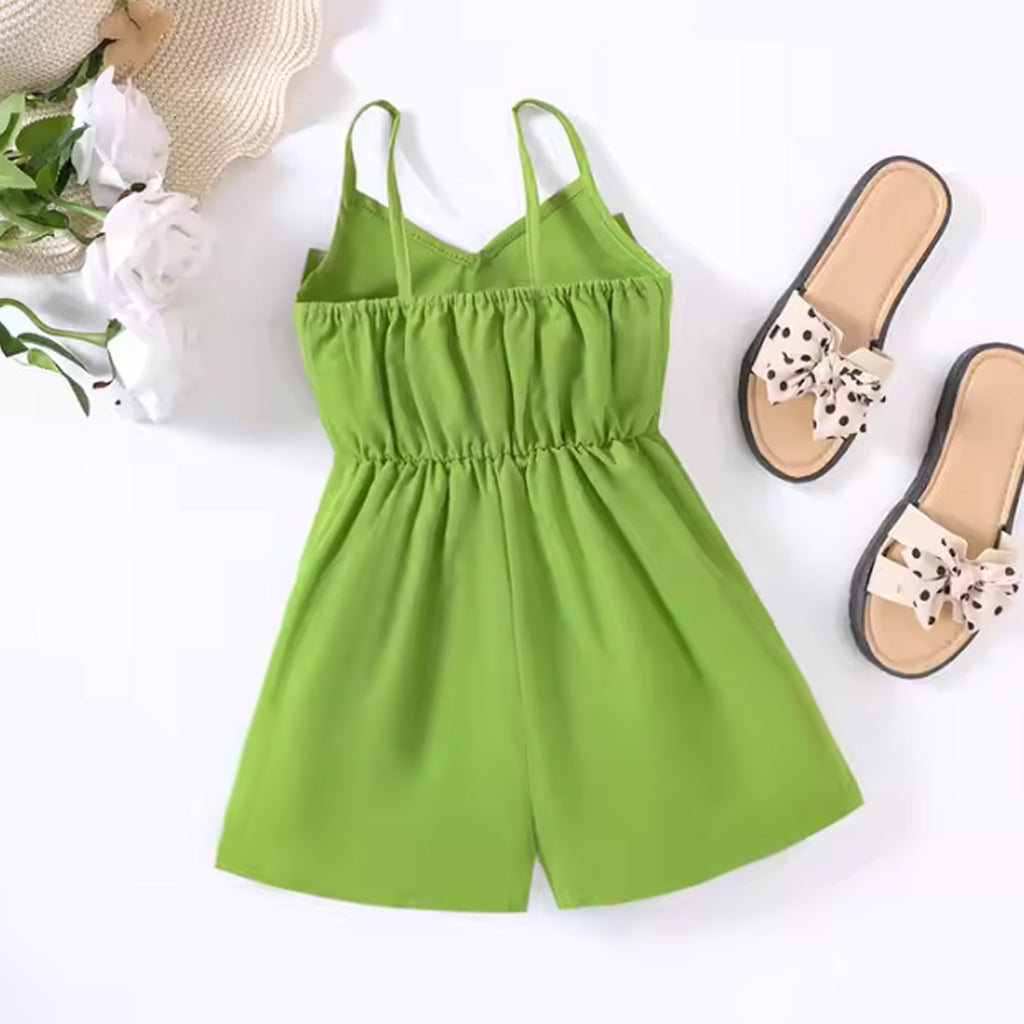 Toddler Girl Bowknot Design Solid Color Cami Style Romper