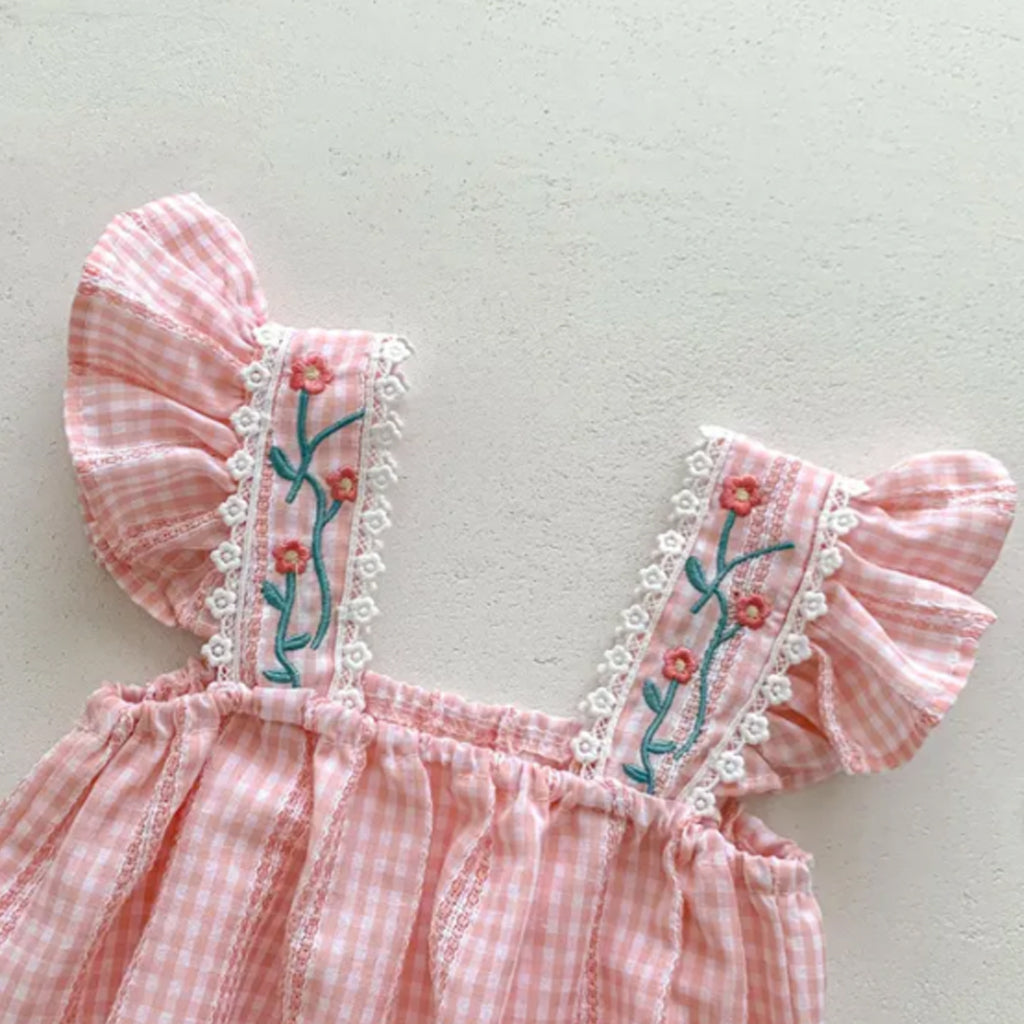 Baby Girl Floral Embroidered Ruffled Flutter-sleeve Romper & Headband Set