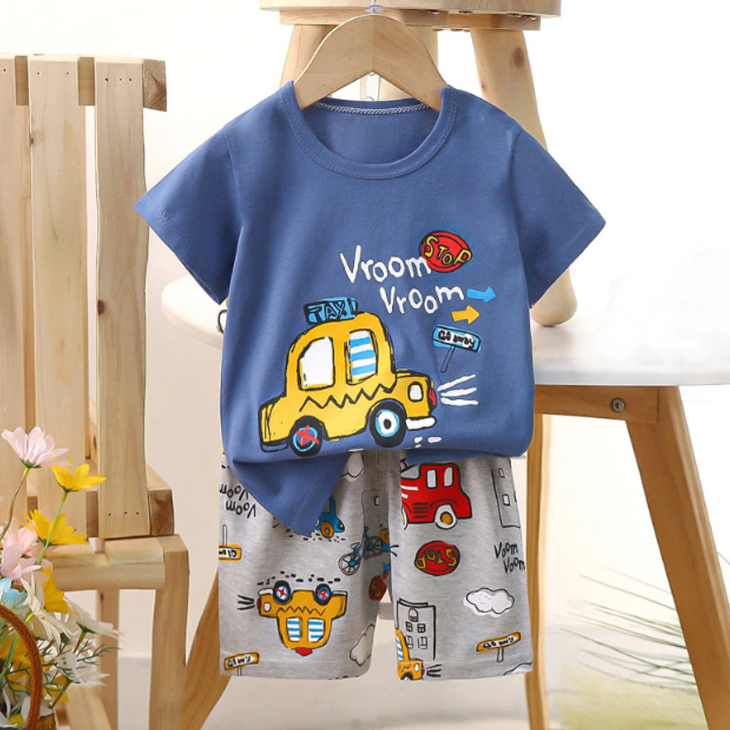 Baby Boy Car Print Round Neck- Tee and Shorts Set