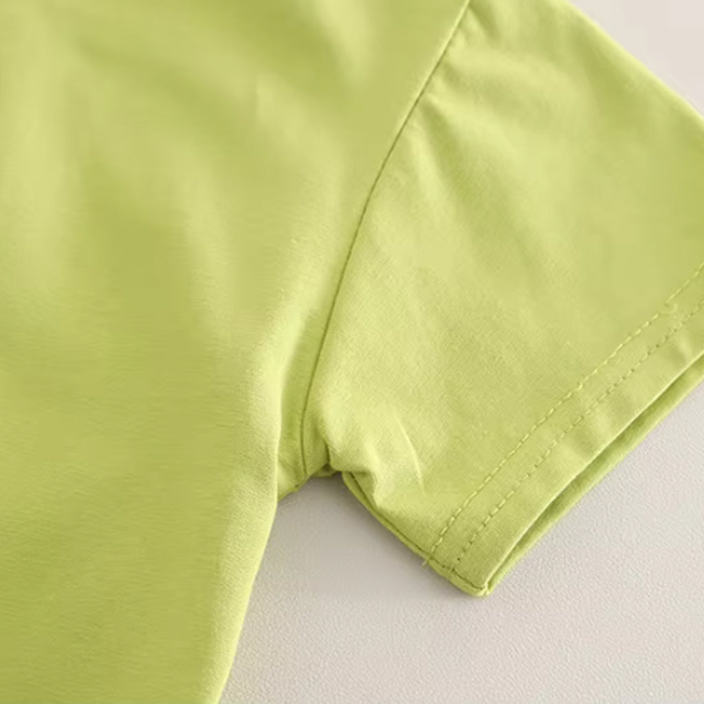 2Pcs Baby Boy Short Sleeve Solid Tee With Soft Giraffe Design Suspender