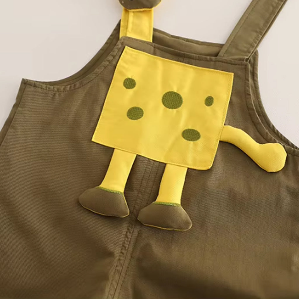 2Pcs Baby Boy Short Sleeve Solid Tee With Soft Giraffe Design Suspender