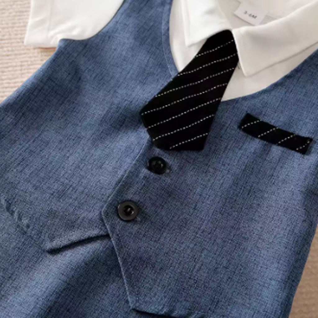 Baby Boy Gentleman Tie Decor Short-Sleeve Jumpsuit