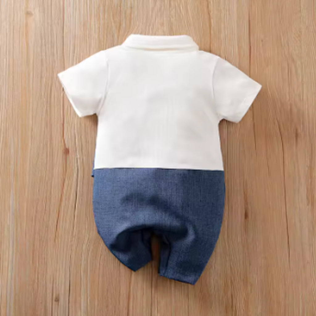 Baby Boy Gentleman Tie Decor Short-Sleeve Jumpsuit