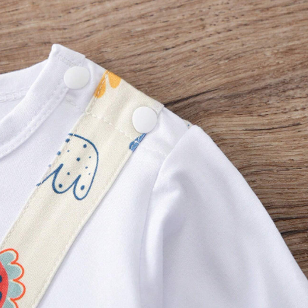 1pc Baby Boy Apricot Cartoon Dinosaur Print Long Sleeve Jumpsuit