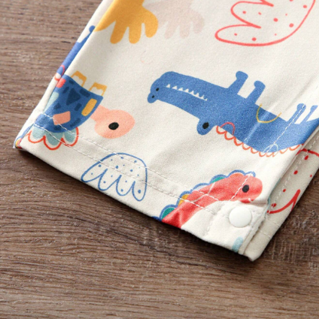 1pc Baby Boy Apricot Cartoon Dinosaur Print Long Sleeve Jumpsuit
