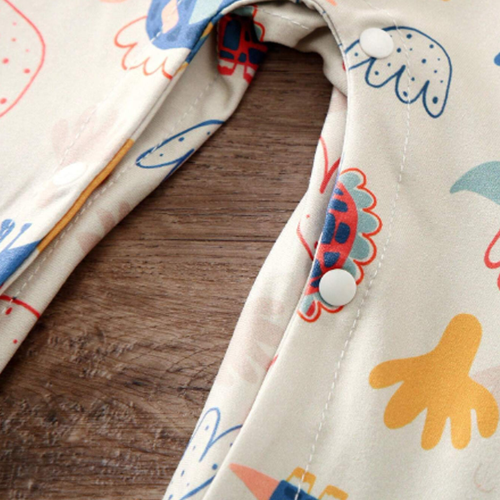 1pc Baby Boy Apricot Cartoon Dinosaur Print Long Sleeve Jumpsuit